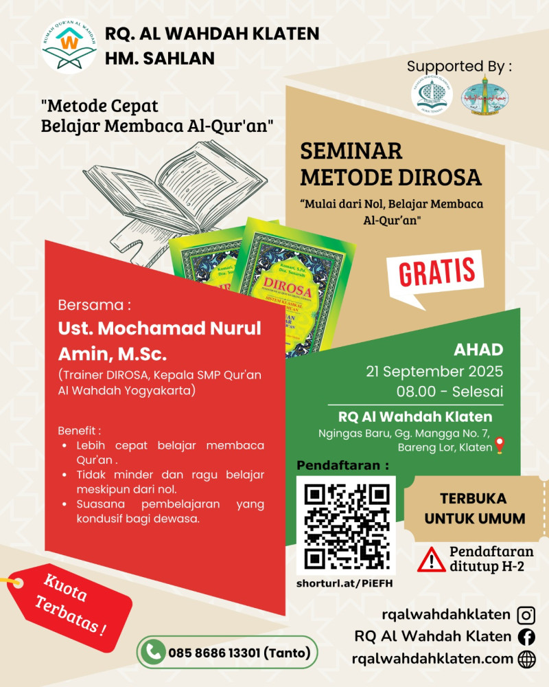 Mulai dari Nol, METODE CEPAT Belajar Membaca Al-Qur’an – DIROSA